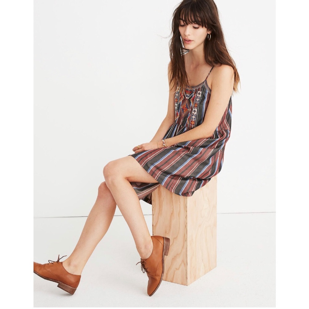 Madewell Embroidered Babydoll Cami Dress in Stripe - Picture 3 of 8